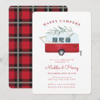 Retro kerstcamper Red Engagement Party