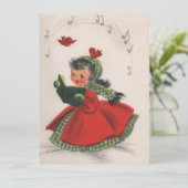  Retro KerstCaroling Girl Feestdagenkaart (Staand voorkant)