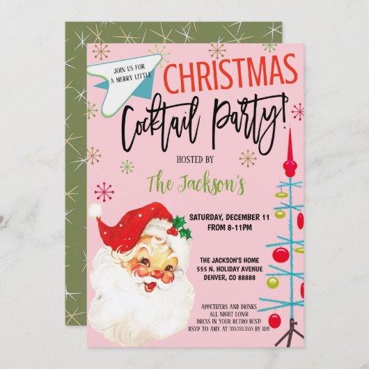 Retro-kerstcocktail-party uitnodiging (Voorkant / Achterkant)