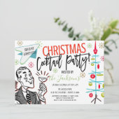 Retro-kerstcocktail-party uitnodiging (Staand voorkant)