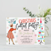 Retro-kerstcocktail-party uitnodiging (Staand voorkant)