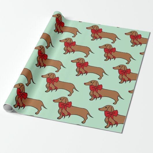 Retro-kerstdachshund-dogpapier Cadeaupapier (Uitgerold)