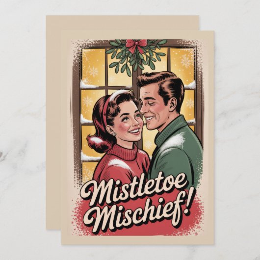 Retro Kerstdag Ondeugendheid Kerstmis Jaren 50 Vin Feestdagenkaart (Voorkant / Achterkant)