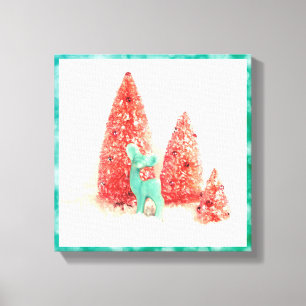 Retro-kerstdeer met Aqua-Lijst Canvas Afdruk