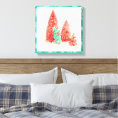 Retro-kerstdeer met Aqua-Lijst Canvas Afdruk (Insitu (Slaapkamer))