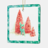 Retro-kerstdeer met Aqua-Lijst Keramisch Ornament (Links)