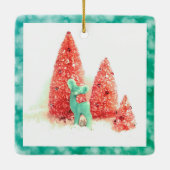 Retro-kerstdeer met Aqua-Lijst Keramisch Ornament (Achterkant)