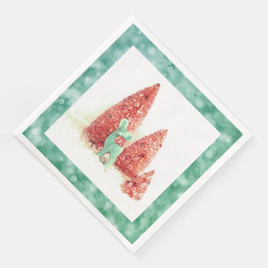 Retro-kerstdeer met Aqua-Lijst Servetten (Hoek)