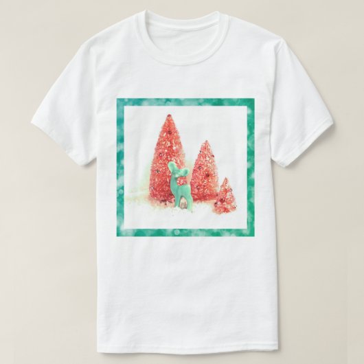 Retro-kerstdeer met Aqua-Lijst T-shirt (Design voorkant)