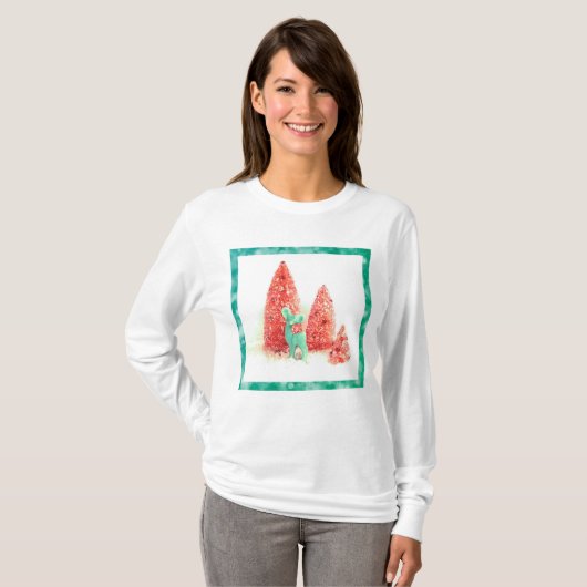 Retro-kerstdeer met Aqua-Lijst T-shirt (Voorkant volledig)
