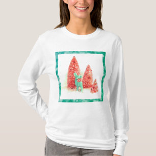 Retro-kerstdeer met Aqua-Lijst T-shirt