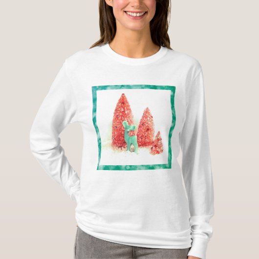 Retro-kerstdeer met Aqua-Lijst T-shirt (Voorkant)
