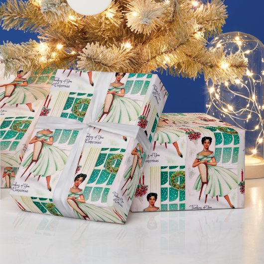 Retro Kerstdenking van jullie vrouwfeest-rap Cadeaupapier (Feestdagen)