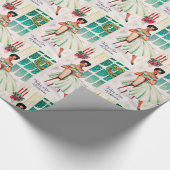 Retro Kerstdenking van jullie vrouwfeest-rap Cadeaupapier (Hoek)