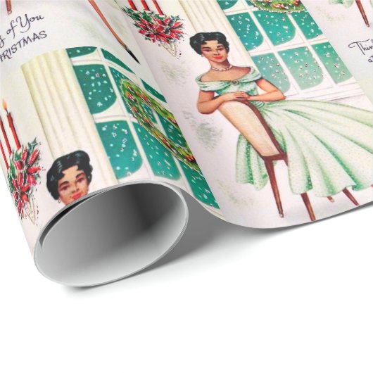 Retro Kerstdenking van jullie vrouwfeest-rap Cadeaupapier (Rol Hoek)