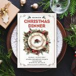 Retro Kerstdiner Bord Uitnodiging<br><div class="desc">Retro Kerstdiner Bord Uitnodiging Ornamenten Mistletoe</div>