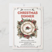 Retro Kerstdiner Bord Uitnodiging (Voorkant)