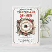 Retro Kerstdiner Bord Uitnodiging (Staand voorkant)