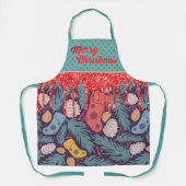 Retro kerstdruk rood afdrukken & goudglitter schort (Voorkant)