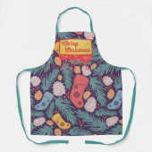 Retro kerstdruk rood afdrukken & goudglitter schort (Voorkant)