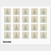 Retro Kerstelementen kerstboom Vierkante Sticker (Vel)