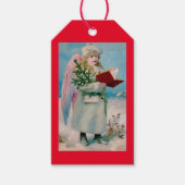 RETRO KERSTENGEL IN SNEEUWGESCHENK LABEL CADEAULABEL (Voorkant)