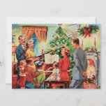 Retro kerstfamilie speelt piano af Feestdagenkaart<br><div class="desc">De  kerstfamilie die rond de piano-feestkaart verzamelt.</div>