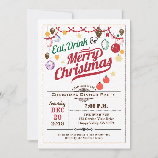 Retro kerstfeest eet drink en wees vrolijk kaart (Voorkant)