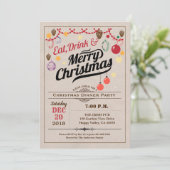 Retro kerstfeest eet drink vrolijk kerstfeest kaart (Staand voorkant)