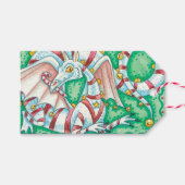 Retro Kerstfeest Fantasy Dragon Cadeaulabel (Voorkant (Horizontaal))