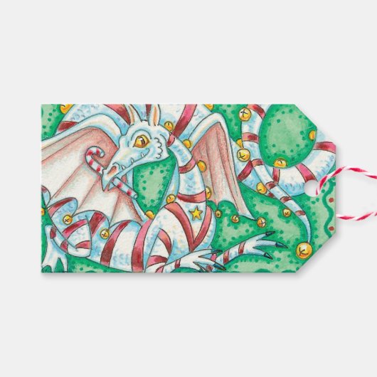 Retro Kerstfeest Fantasy Dragon Cadeaulabel (Voorkant (Horizontaal))