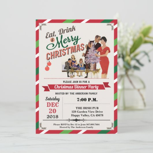 Retro kerstfeest huisverwarming kaart (Staand voorkant)