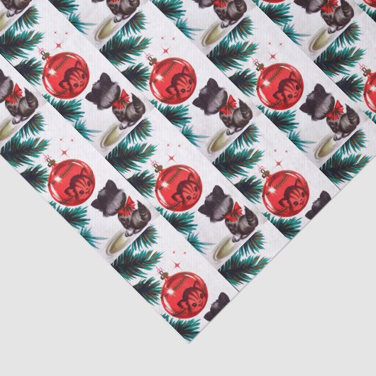 Retro-kerstfeest-katteweefsel Tissuepapier (Detail)
