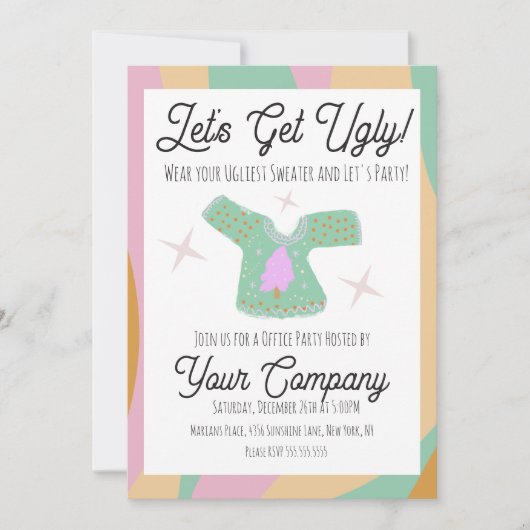 Retro-kerstfeest Oogzar Sweater Event Kaart (Voorkant)