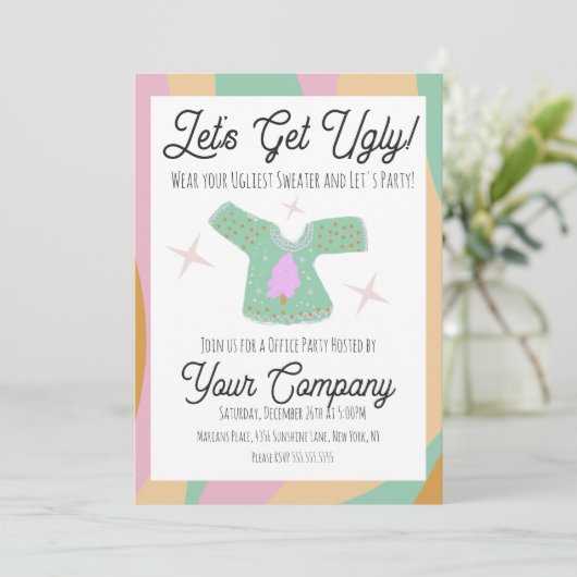 Retro-kerstfeest Oogzar Sweater Event Kaart (Staand voorkant)