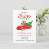 Retro Kerstfeest Pick-up Truck Tree Rood Groen Kaart (Staand voorkant)