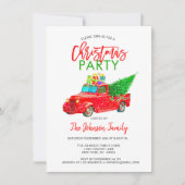 Retro Kerstfeest Pick-up Truck Tree Rood Groen Kaart (Voorkant)