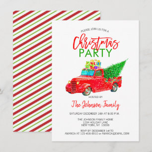Retro Kerstfeest Pick-up Truck Tree Rood Groen Kaart
