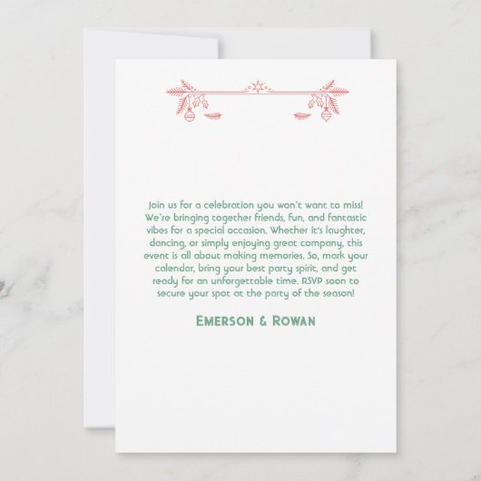 Retro Kerstfeest Rood & Groen met Ornamenten Kaart (Achterkant)