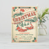 Retro Kerstfeest  Rustieke Uitnodiging (Staand voorkant)
