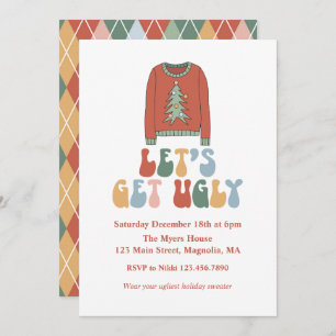 Retro-kerstfeest Ugly Sweater Party Kaart