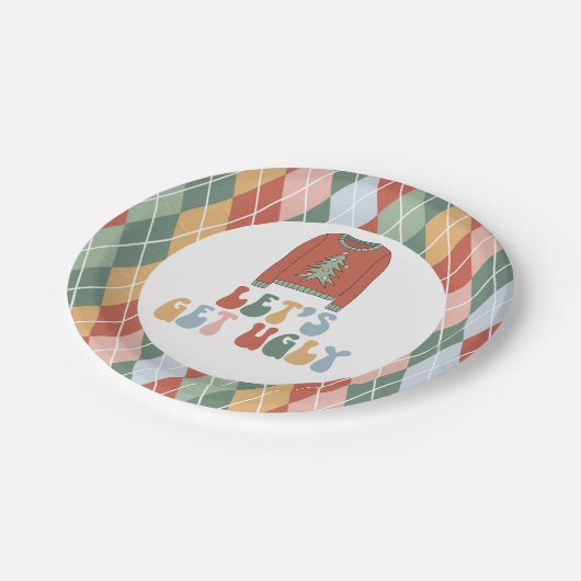 Retro-kerstfeest Ugly Sweater Party Papieren Bordje (Gekanteld)