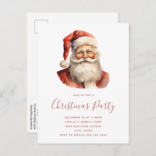 Retro Kerstfeest Uitnodiging Briefkaart (Voorkant / Achterkant)