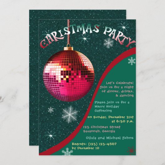 Retro Kerstfeest uitnodiging Groen en rood (Voorkant / Achterkant)