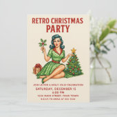 Retro Kerstfeest Uitnodiging | Vintage Pin-Up (Staand voorkant)