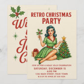 Retro Kerstfeest Uitnodiging | Vintage Pin-Up (Voorkant / Achterkant)