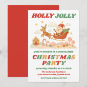 Retro Kerstfeest Uitnodiging voor Feestelijke Vier (Voorkant / Achterkant)