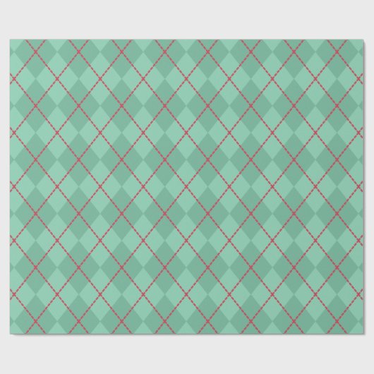 Retro Kerstfeestay Green Argyle Cadeaupapier (Vlak)