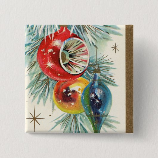  retro-kerstfeestbommen vierkante button 5,1 cm (Voorkant)