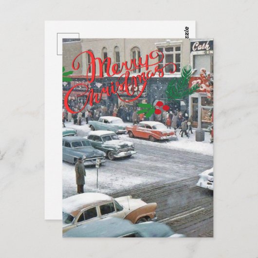 Retro kerstfeestdag briefkaart (Voorkant / Achterkant)